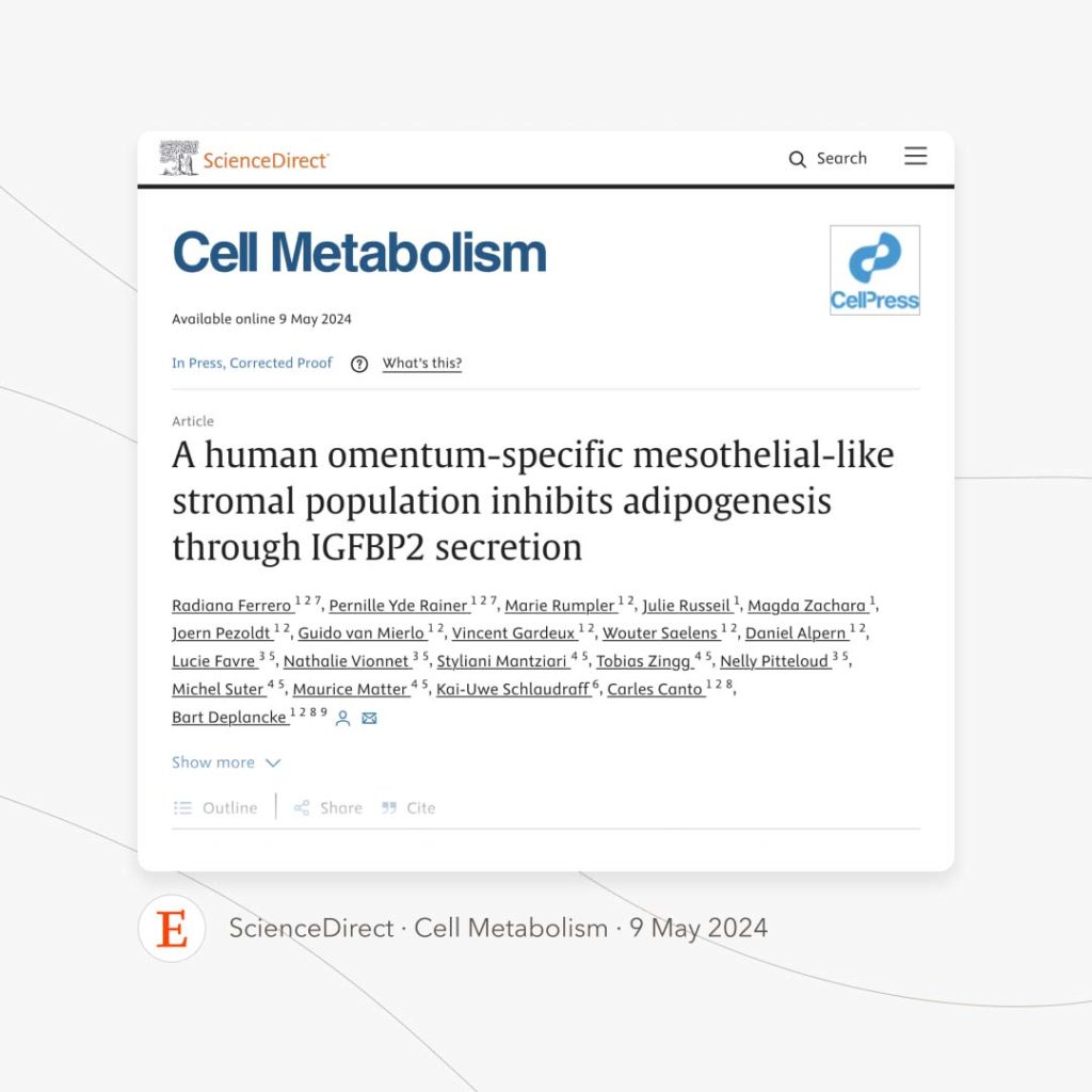 Capture d'écran de la nouvelle publication dans la revue “Science Direct” à propos du traitement de l'obésité, réalisée par l'équipe de l'EPFL et le Dr. Schlaudraff